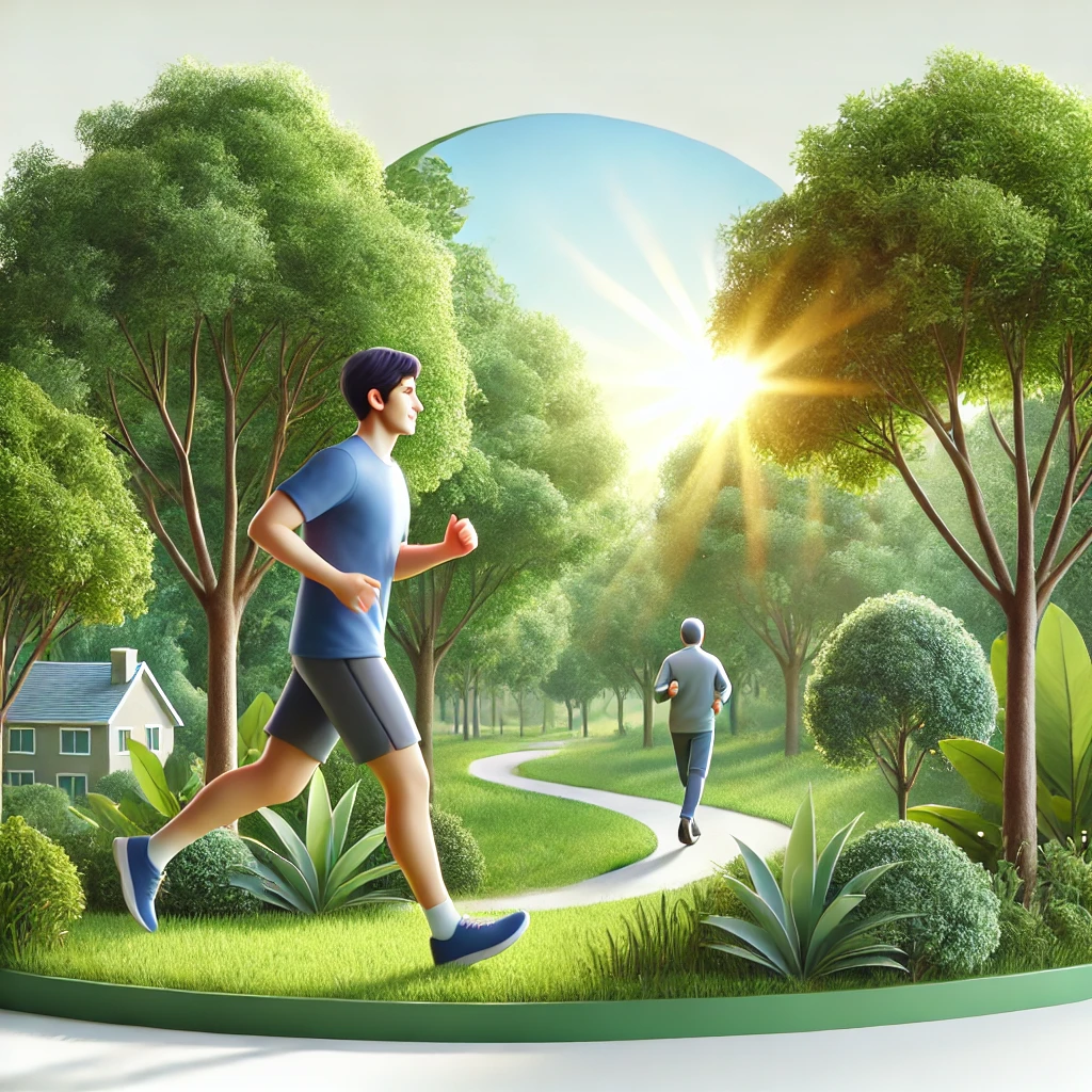 Persona corriendo al aire libre en un parque, representando los beneficios del ejercicio para mejorar la salud mental